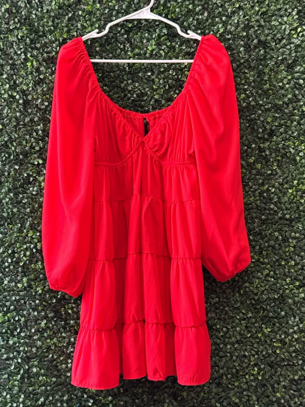 she sky dresses + Scattered Rhinestone Trim Short Dress In Red Small L Color SHE + SKY Tiered V